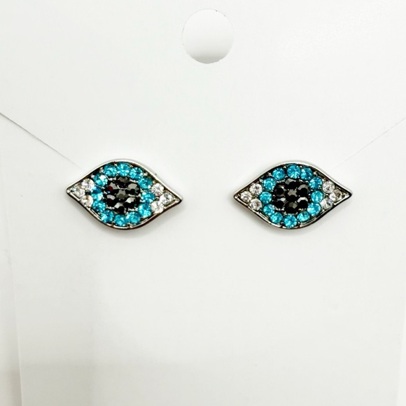 Jewelry - Evil Eye Stud Earrings | Dainty Protective Jewelry | Blue & Silver Studs